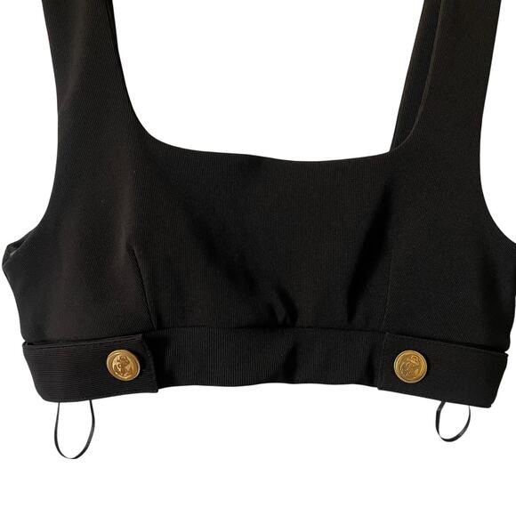 Zara Womens Medium Bra Crop Top Sailor Nautical Theme Ribbed Black Solid - Picture 5 of 8